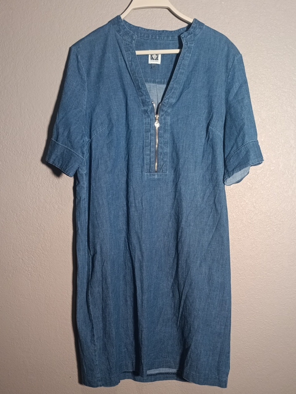 Anne Klein Women's Blue Denim Short-Sleeve Zip Dress